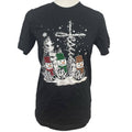 Love In Faith Womens Small Jesus Cross Snowmen Christmas Short Sleeve Tee