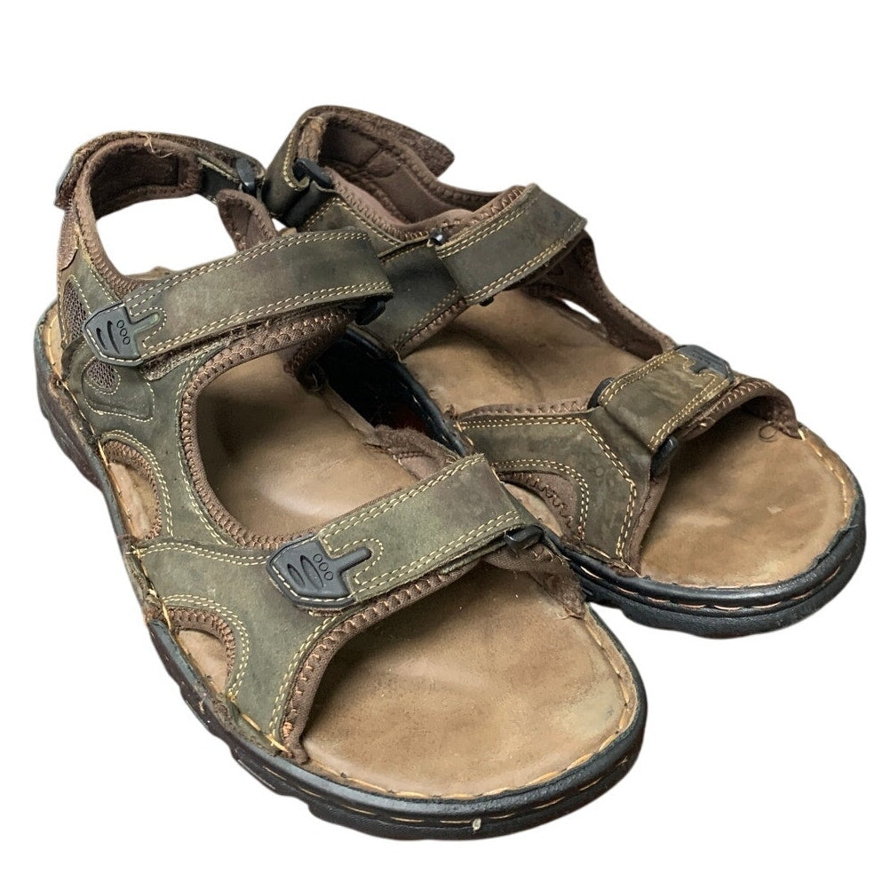 Jousen Mens 13 Brown Sandals Faux Leather Open Toe Hook Loop & Fastener Shoes