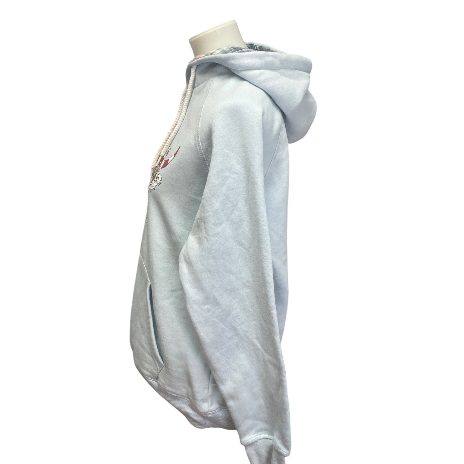 Upcycled Hand Printed Medium Christmas Cow w Hat Bows Birds Sweatshirt Hoodie