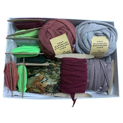 100 yds Handmade Upcycled TShirt Fabric Ribbon Yarn Sampler Pack Green Gray Wine