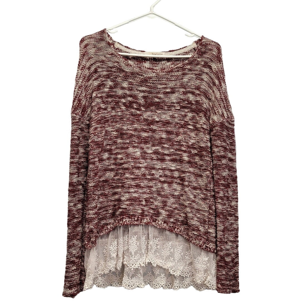 Rewind Womens Medium Long Sleeve Crew Neck Knit Sweater With Lace Trim