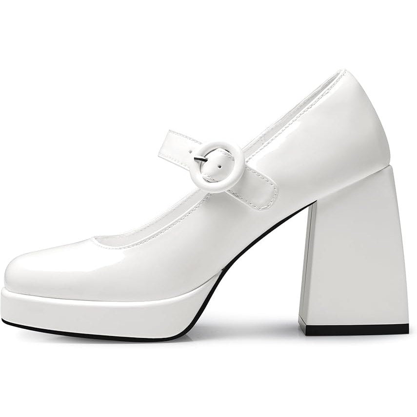 Cellenz Women Size 8.5 White 4" Heels Mary Jane Square Toe Buckle Strap Shoes