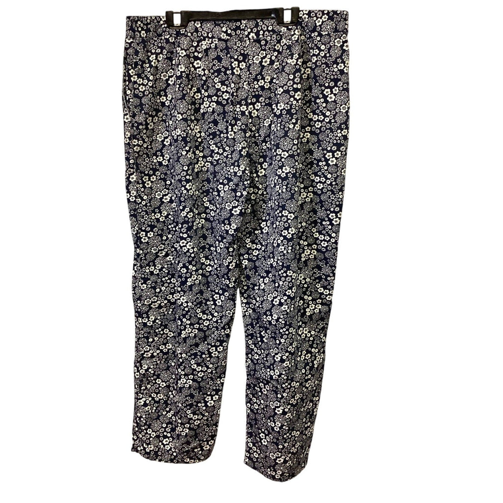 Liz Claiborne Sport Plus Size 14 100% Cotton Floral Navy White Cropped Pants