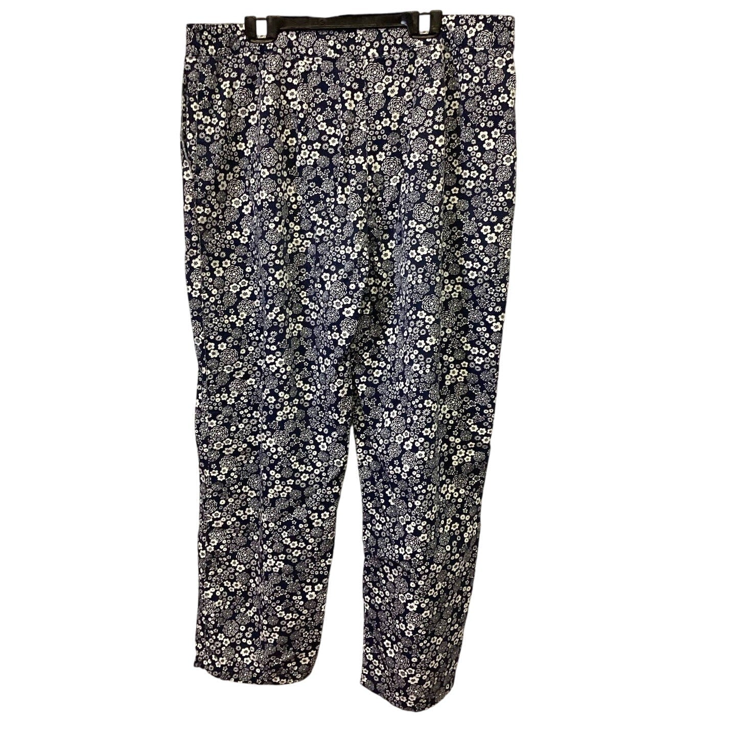 Liz Claiborne Sport Plus Size 14 100% Cotton Floral Navy White Cropped Pants