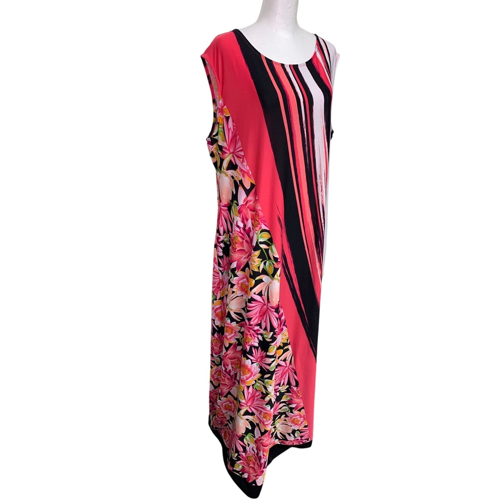 Cato Womens Size 22/24W Pink PolySpandex Sleeveless Striped Floral Maxi Dress