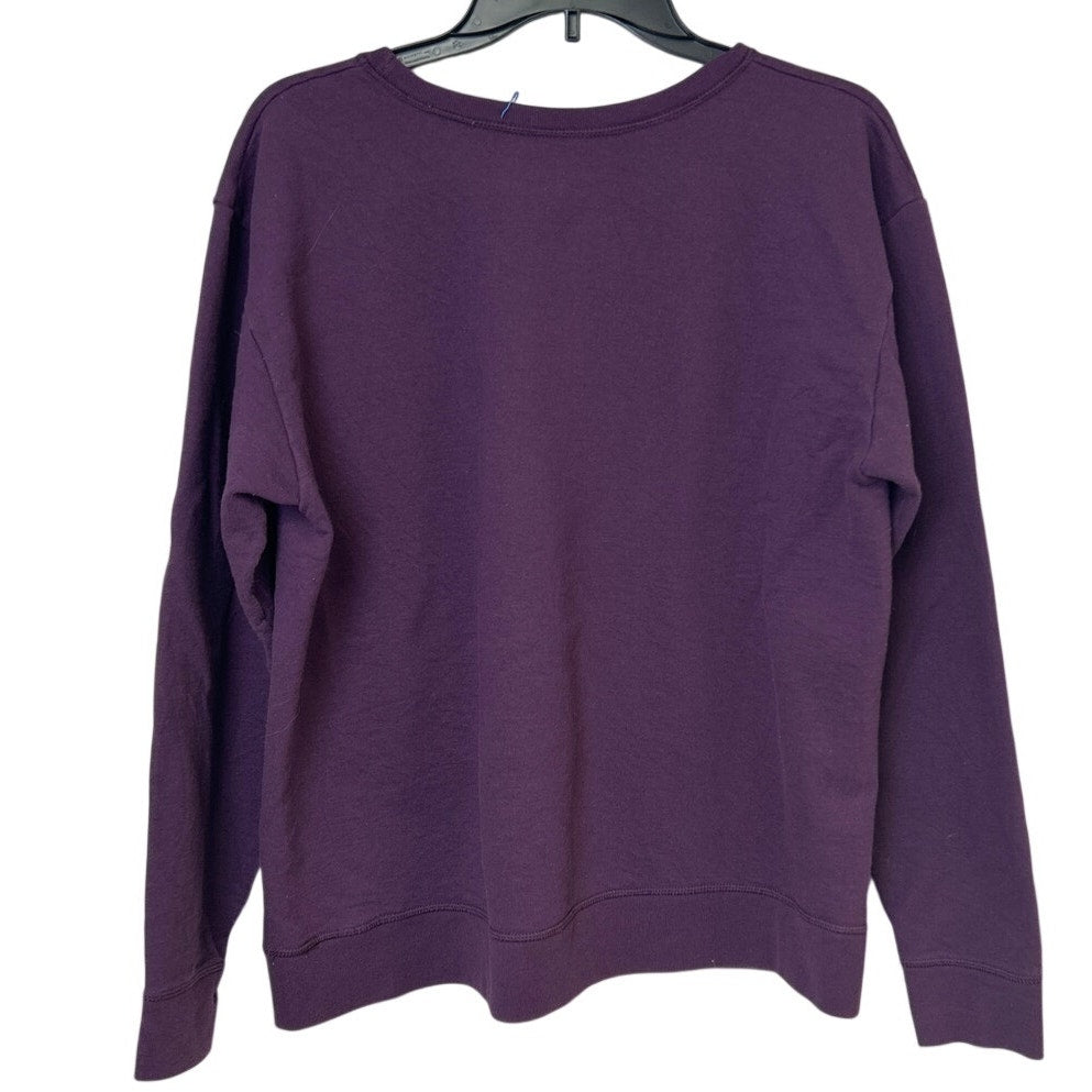 Upcycled Hand Printed Womens XL Woodland Owl Bird Long Sleeve Sweatshirt