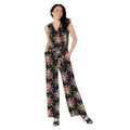 Laurie Felt Womens Medium Black Deep V Floral Sleeveless Jumpsuit w Tie Belt