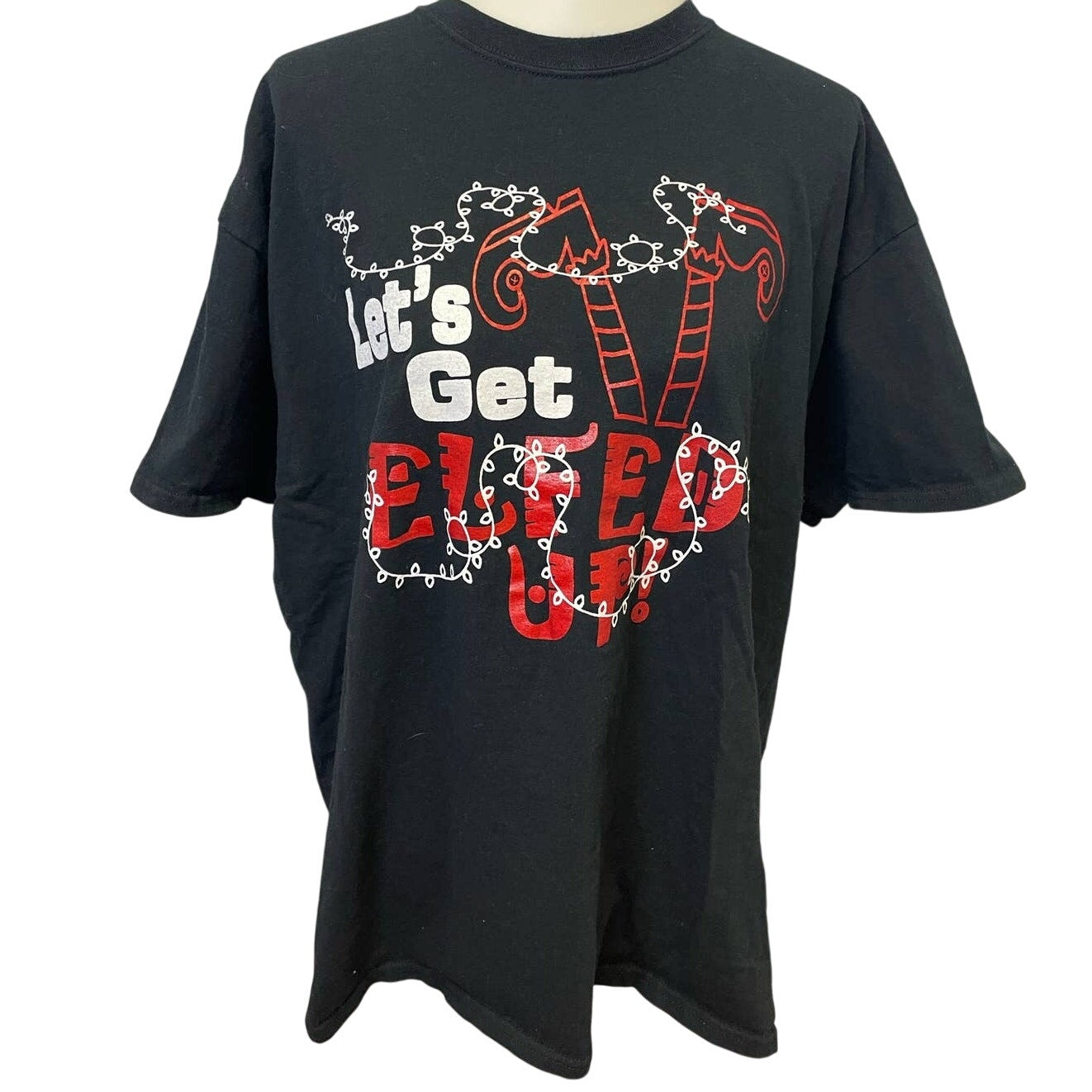 Lets Get Elfed Up Mens XL Christmas #Elfie Short Sleeve 100% Cotton Tee Shirt