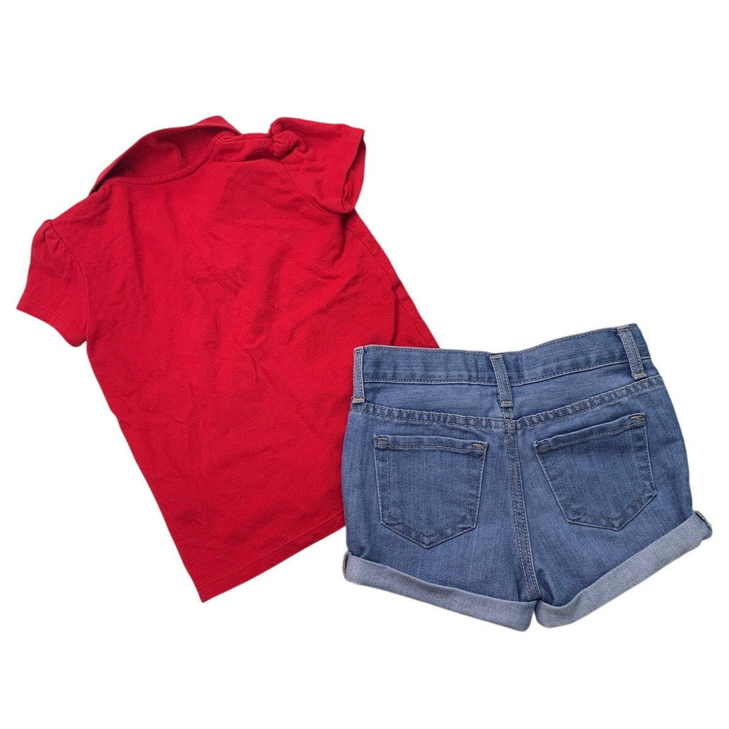 The Children's Place Girls Size 4 Short Sleeve Polo Shirt Denim Midi Shorts