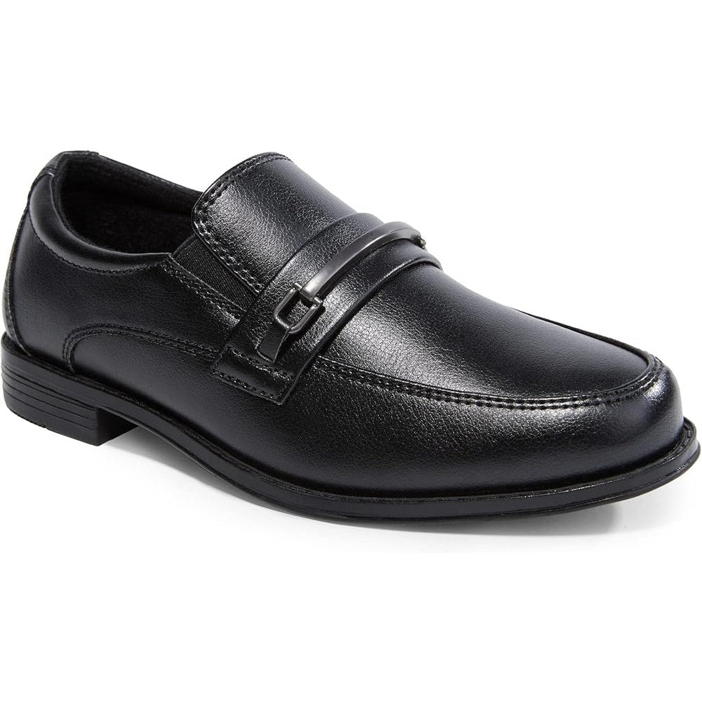 New HomeHot Boys Size 11 Black Faux Leather Slide On Buckle Top Loafer Shoes