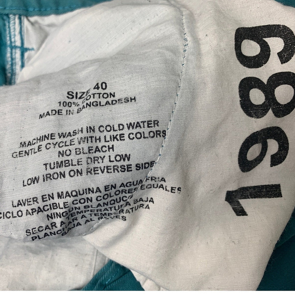 EightyNine Mens Size 40 Teal 100% Cotton Drawstring Leg Rough Edge Cargo Shorts