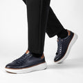 Bruno Marc Mens Size 9.5 Navy Blue Faux Leather Lace Up Dress Sneaker Shoes