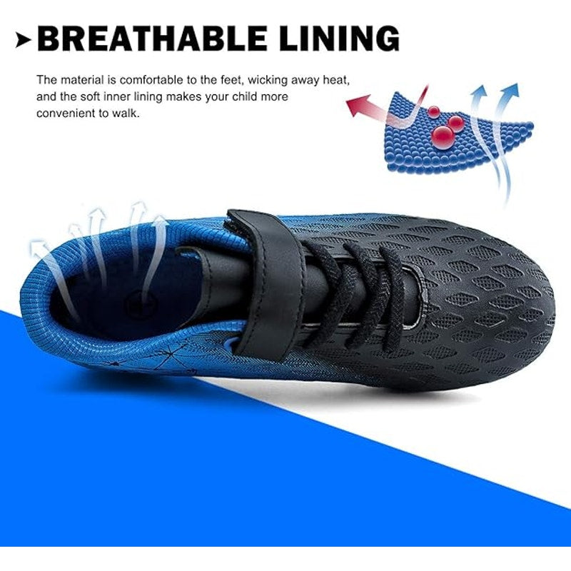 Brooman Boys Size 4 Blue Black Cleats Lace Up Round Toe Soccer Athletic Shoes