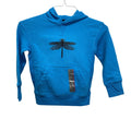 New Upcycled Hand Printed Kids XS 4/5 Dragonfly Sweatshirt Hoodie w Thumb Holes