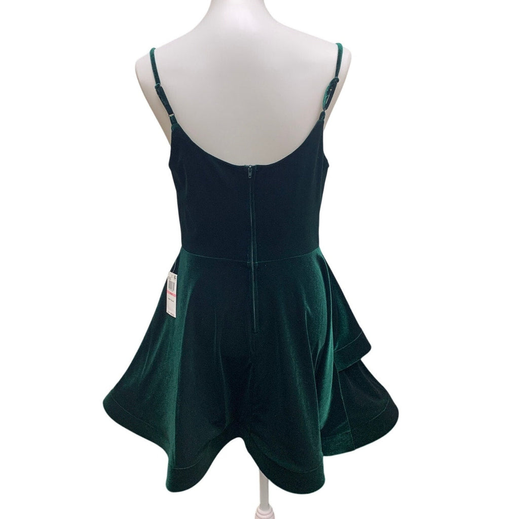 New B Darlin Juniors Size 13/14 Green Velvet Ruffled Strappy Prom Party Dress