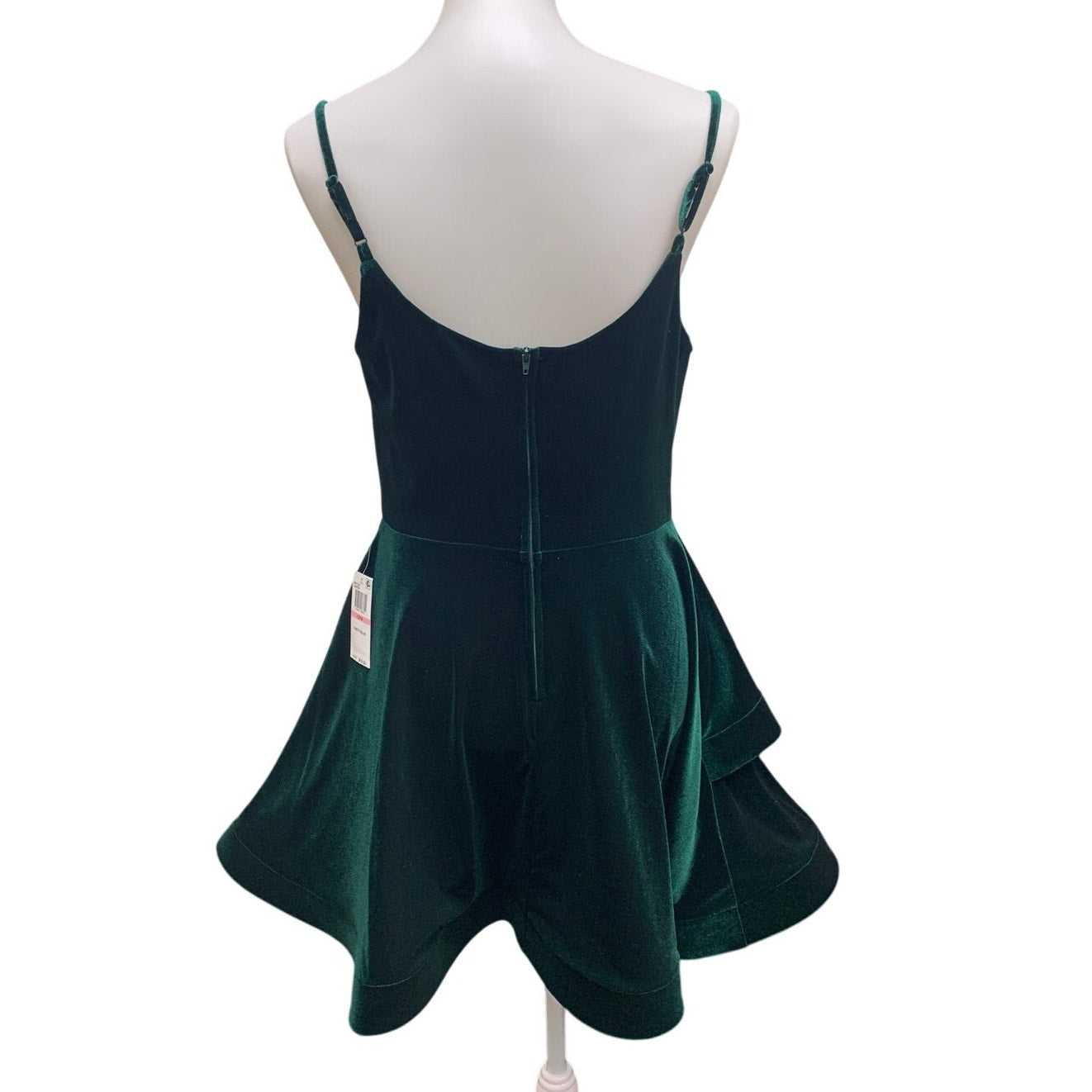 New B Darlin Juniors Size 13/14 Green Velvet Ruffled Strappy Prom Party Dress