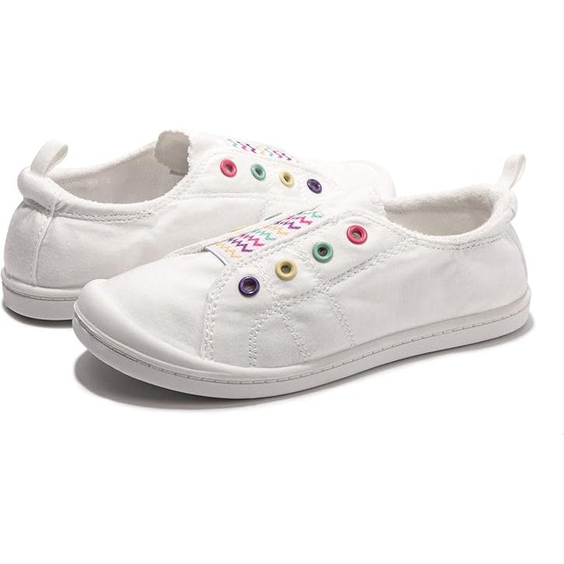 New FunMonkey Toddler Girls Size 6 White Canvas Sneakers Lace Up Slip On Shoes