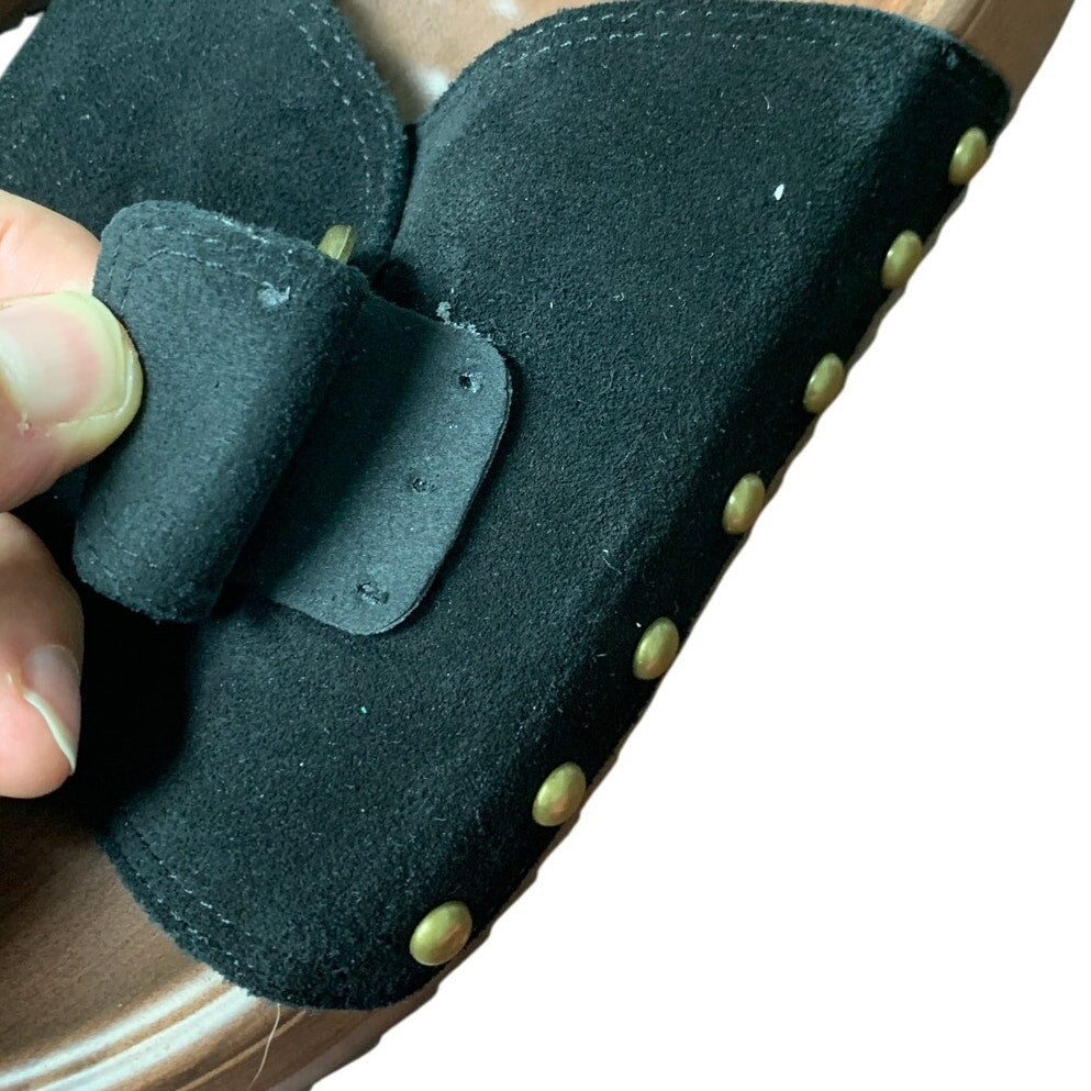 Ubfen Womens 9.5 Black Faux Suede Slide On Buckle Cushion Footbed Sandal Shoes