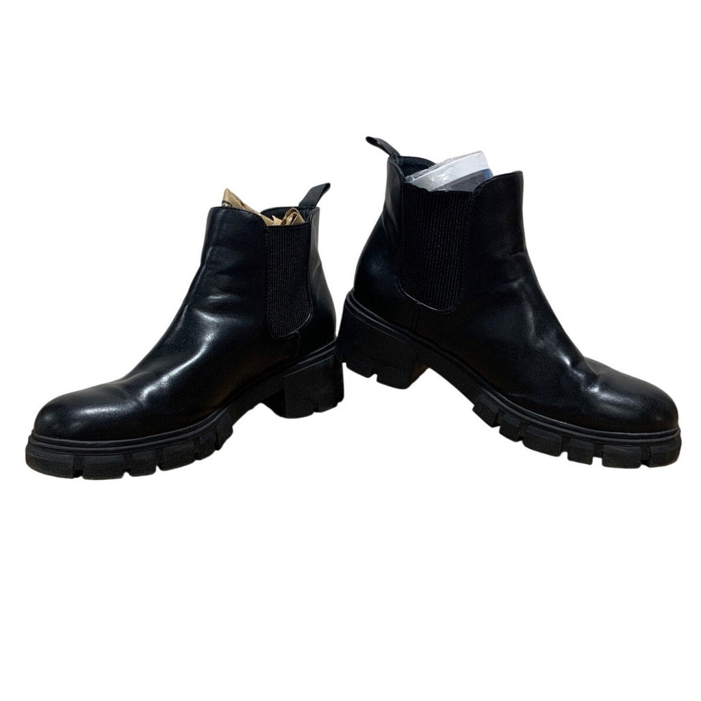 Athlefit Womens Size 9.5 Black 2" Chunky Heel Ankle Boots Slip On Shoes