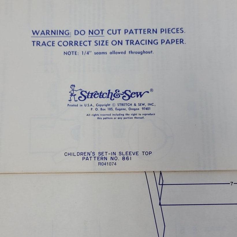 Vintage 1967 Stretch & Sew 861 Childrens Set In Sleeve Top Uncut Sewing Pattern