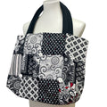 Handmade Black White Patchwork Cotton Blend Double Handle Purse Tote Bag