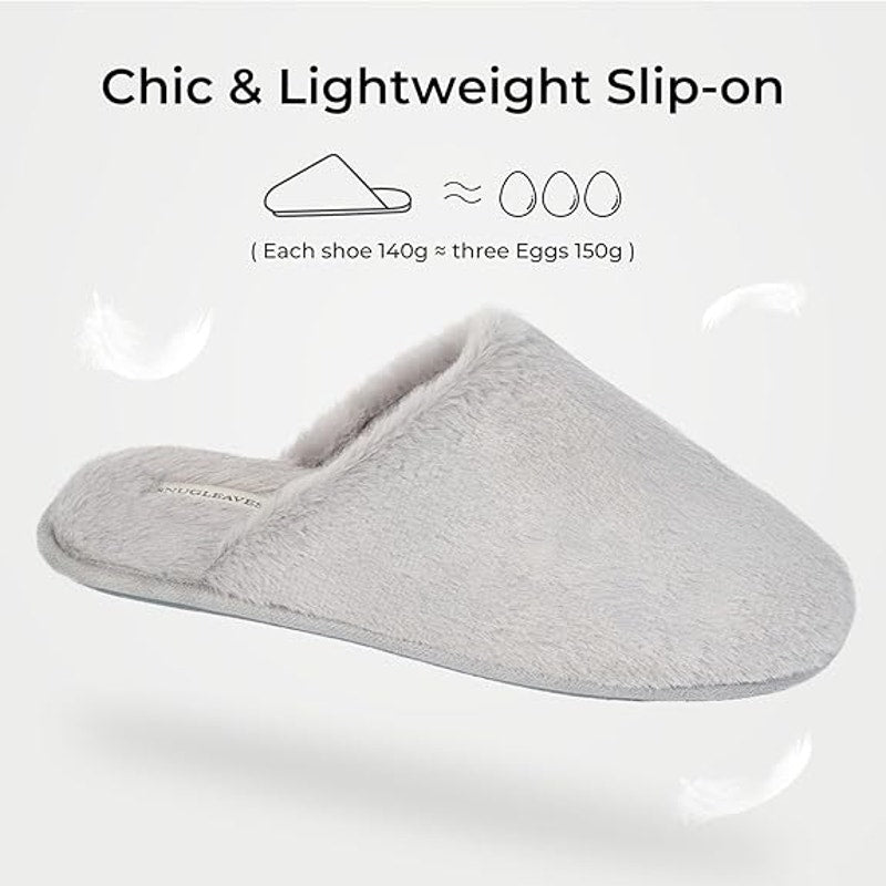 Snug Leaves Womens Size 9-10 Gray Slippers Slip On Fluffy Round Toe House shoes