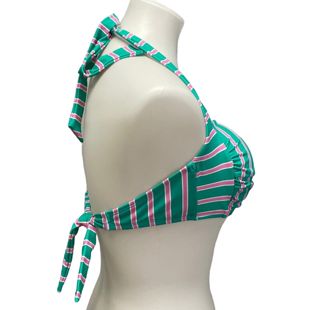 New Draper James Womens Medium Striped UPF 50 Neck Back Tie Halter Swim Top ONLY
