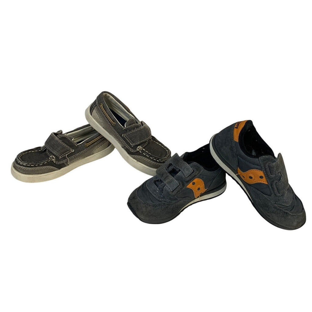 Lot of 2 Saucony Toddler Boys Size 9-10 Gray Brown Sneakers Round Toe Shoes