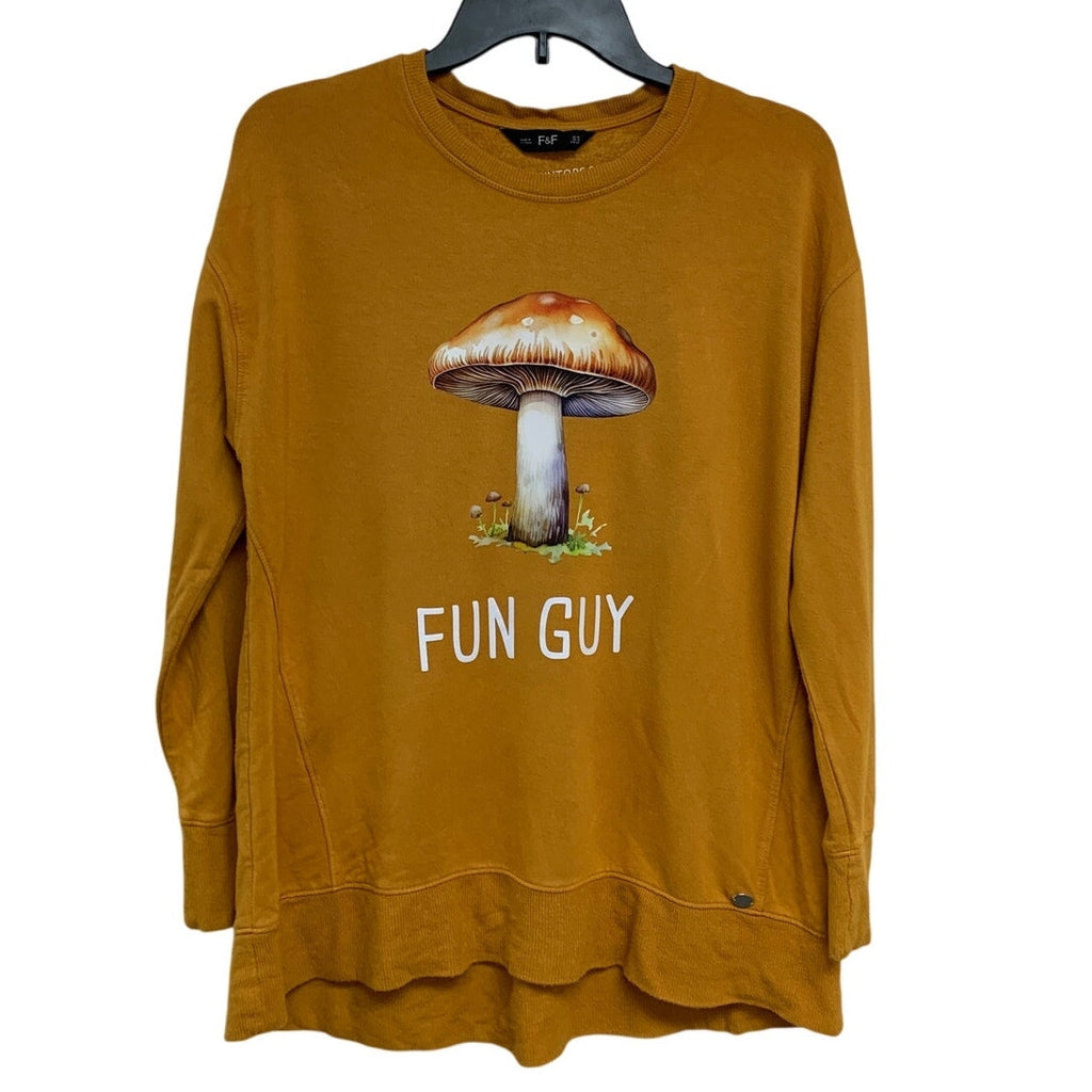 Upcycled Hand Printed Womens Size 10 Fun Guy Mushroom Lightweight Sweatshirt