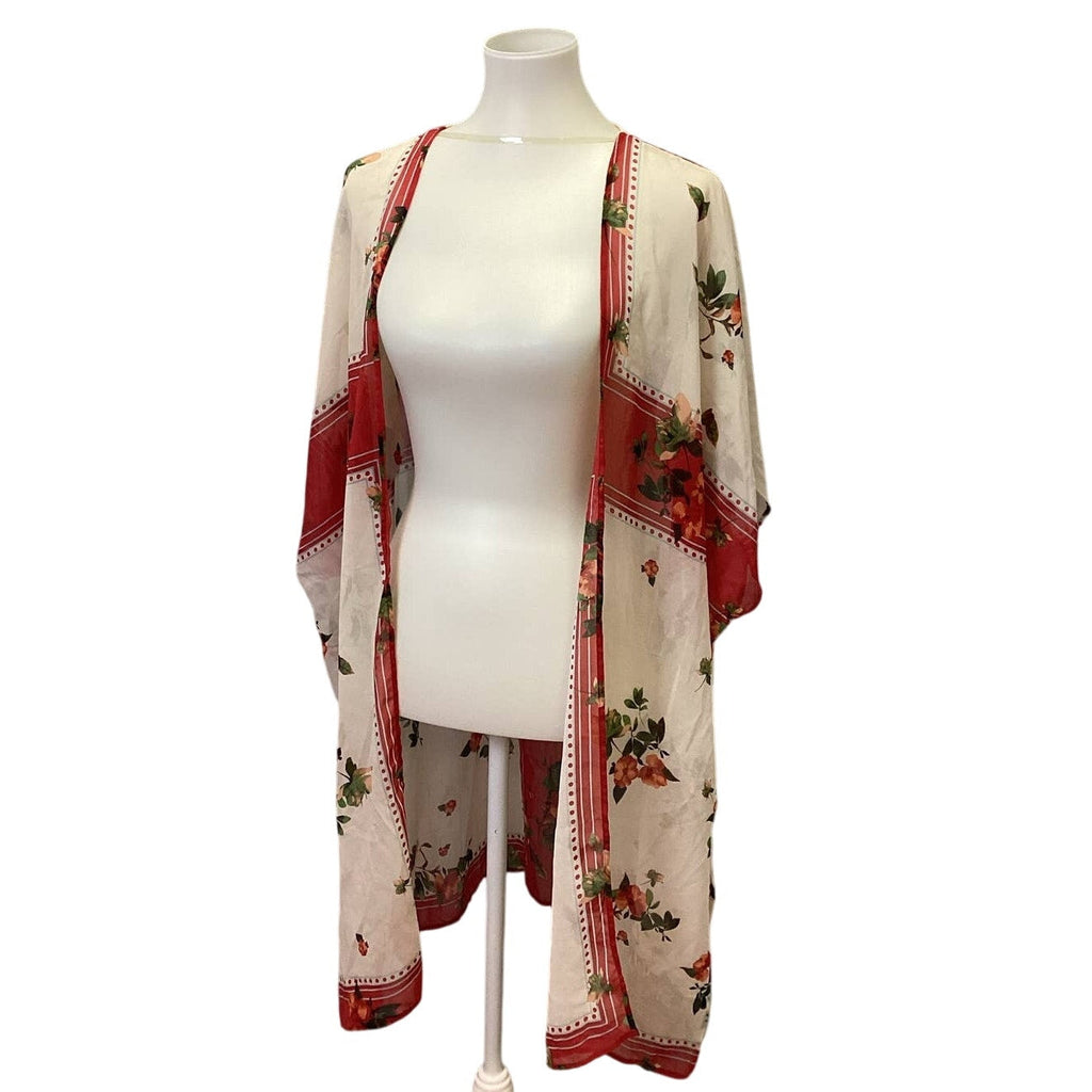 Ophelia Roe Large Floral Sheer Long Sleeve Long Open Cardigan Cover Up Blouse
