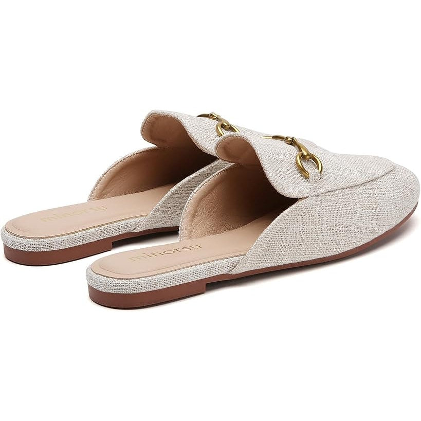 Minorsu Womens Size 8.5 Tan Gold Buckle Memory Foam Insole Low Heel Mule Shoes