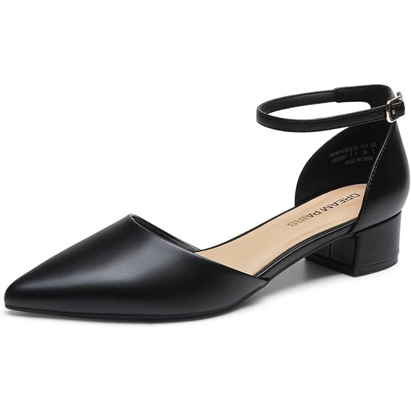 Dream Pairs Womens Size 7 Black Faux Leather Closed Pointy Toe Ankle Strap Shoes