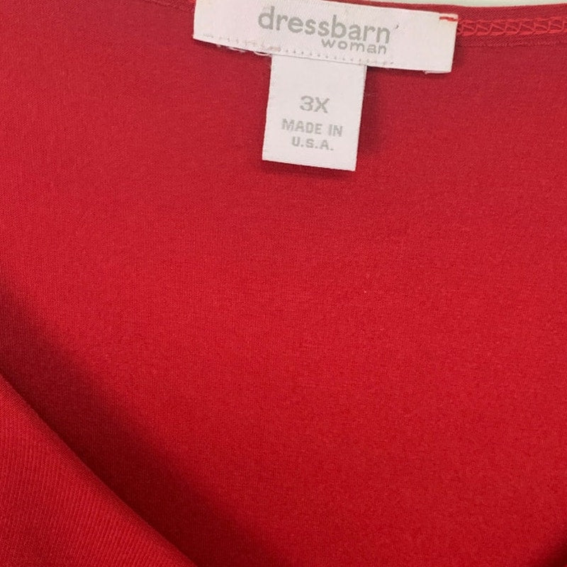Dress Barn Womens 3X PolySpandex Long Sleeve Red Ruffled V Neck Flowy Blouse