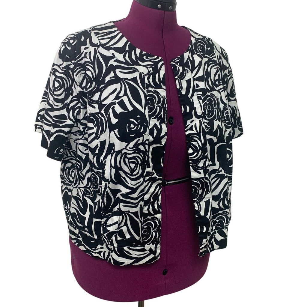 DressBarn Women 22/24W Cotton Blend Floral Short Sleeve Open Front Career Jacket