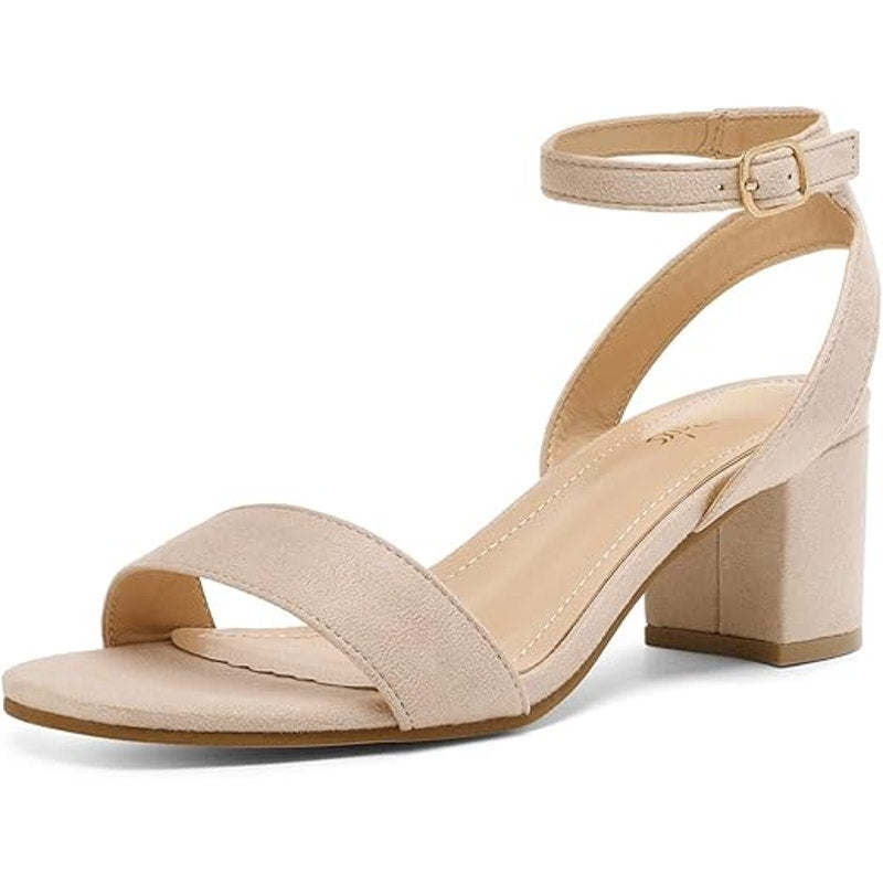 New Dream Pairs Womens 8.5 Tan Cloth Open Toe 2.75" Block Heel Sandal Shoes