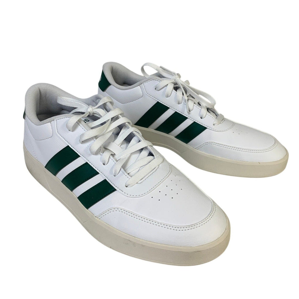 New In Box Adidas Men Size 10 White Faux Leather Green Stripe Breaknet 3.0 Shoes