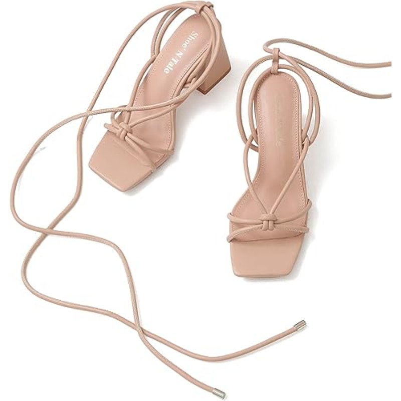Shoe'N Tale Womens Size 10 Tan Lace Up Open Toe 3" Block Heel Ankle Wrap Shoes