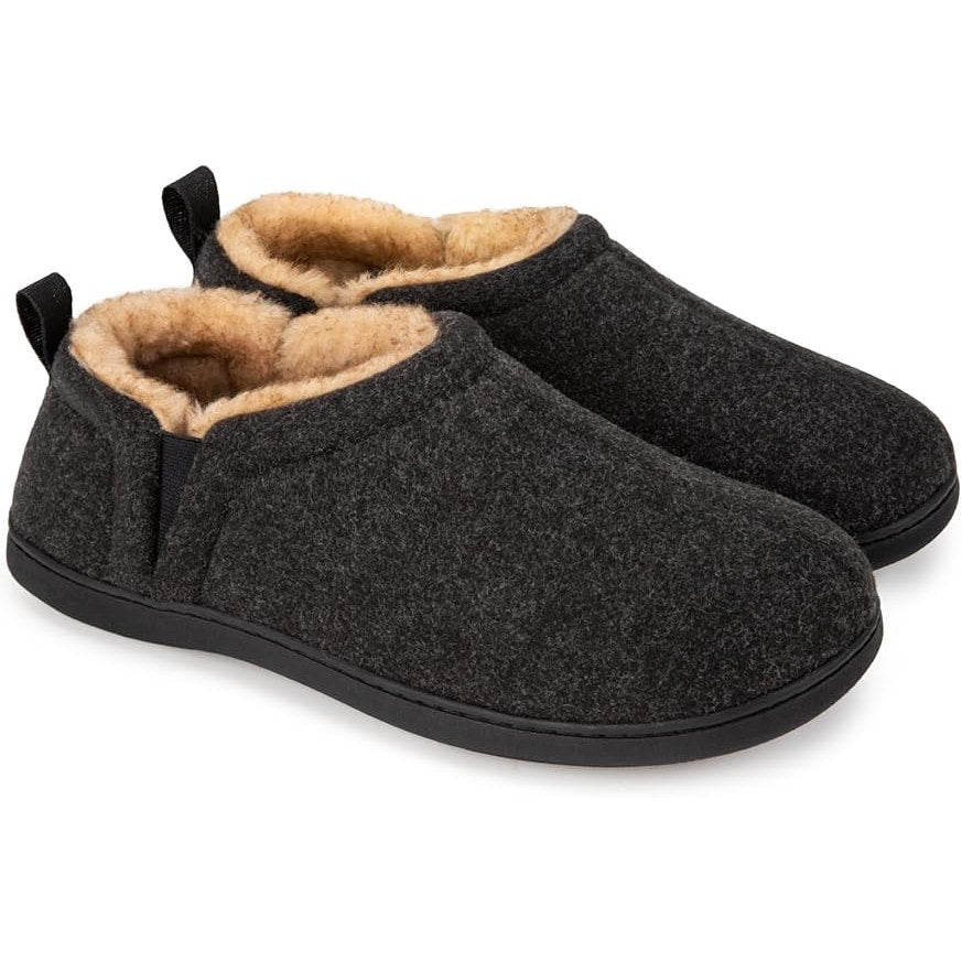 Snug Leaves Men Size 11/12 Black Faux Wool Elastic Sides Slide On House Slippers