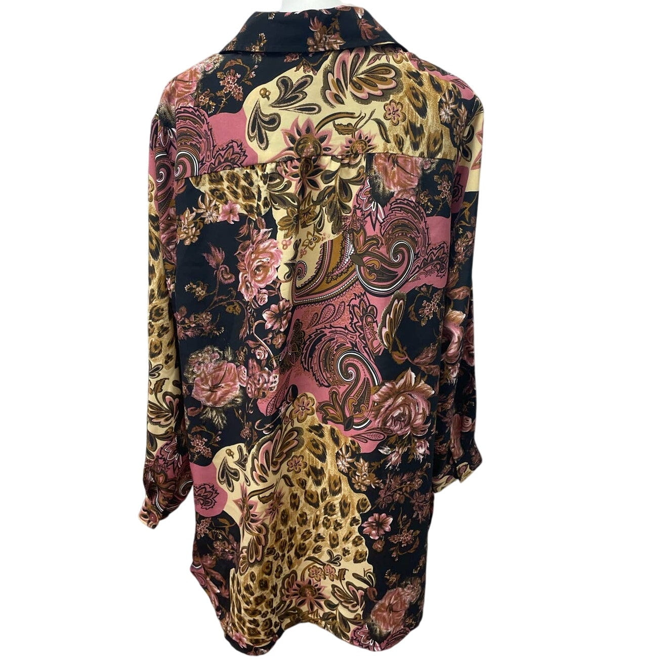 Brylane Woman 20W Floral Paisley Long Sleeve Flowy Polyester Button Up Blouse