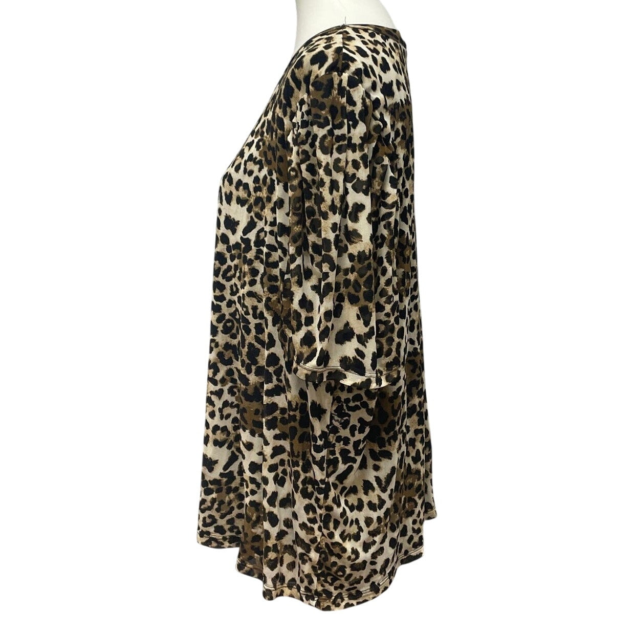 A Love Story Women 3X 3/4 Sleeve Flowy Leopard Print Scoop Neck Blouse Top