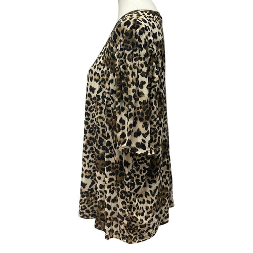 A Love Story Women 3X 3/4 Sleeve Flowy Leopard Print Scoop Neck Blouse Top