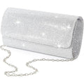 IovyoCoCo Womens Silver Glitter Magnetic Closure Chain Strap Handbag Clutch