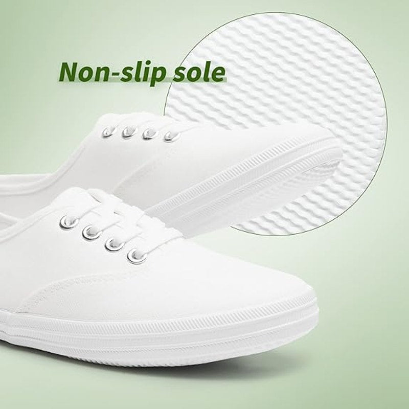 Womens Size 10 Classic White Canvas Low Top Lace Up Lightweight Sneaker Shoes