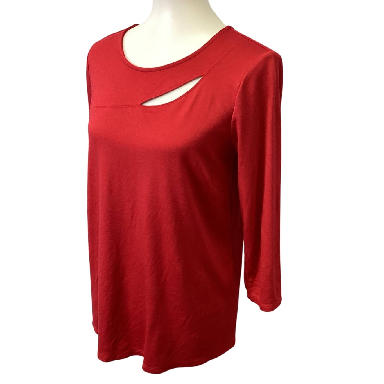 C Est 1946 Small Peek A Boo Front Long Sleeve Rayon Blend Scoop Neck Tee Shirt