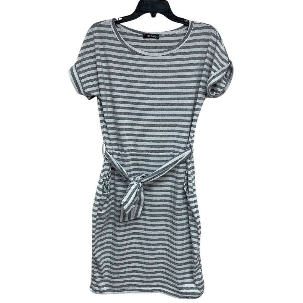 Fashion Womens Medium Striped Short Sleeve Tie Belt Tee Shirt Dress w Pockets