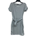 Fashion Womens Medium Striped Short Sleeve Tie Belt Tee Shirt Dress w Pockets