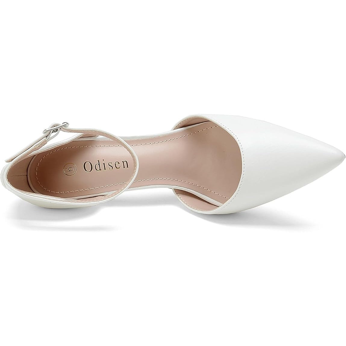 Odisen Womens Size 6 White Faux Leather 3.5" Heel Closed Toe Ankle Strap Shoes