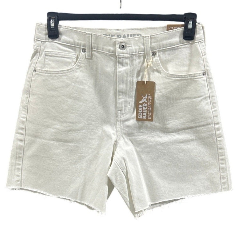 New Eddie Bauer Womens Size 8 White Stretch Cotton High Rise Cutoff Denim Shorts