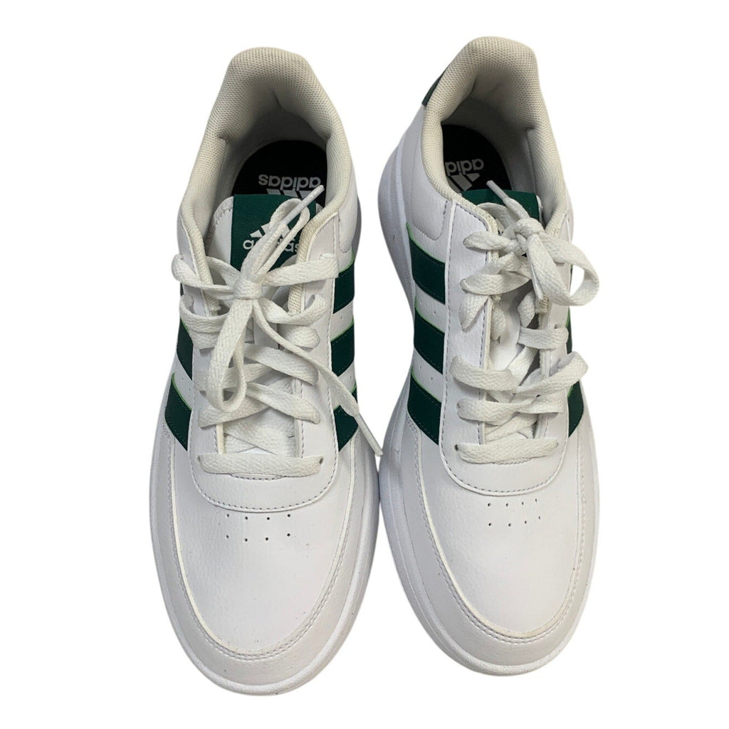 New In Box Adidas Mens Size 11 Breaknet 2.0 White Faux Leather Green Strip Shoes