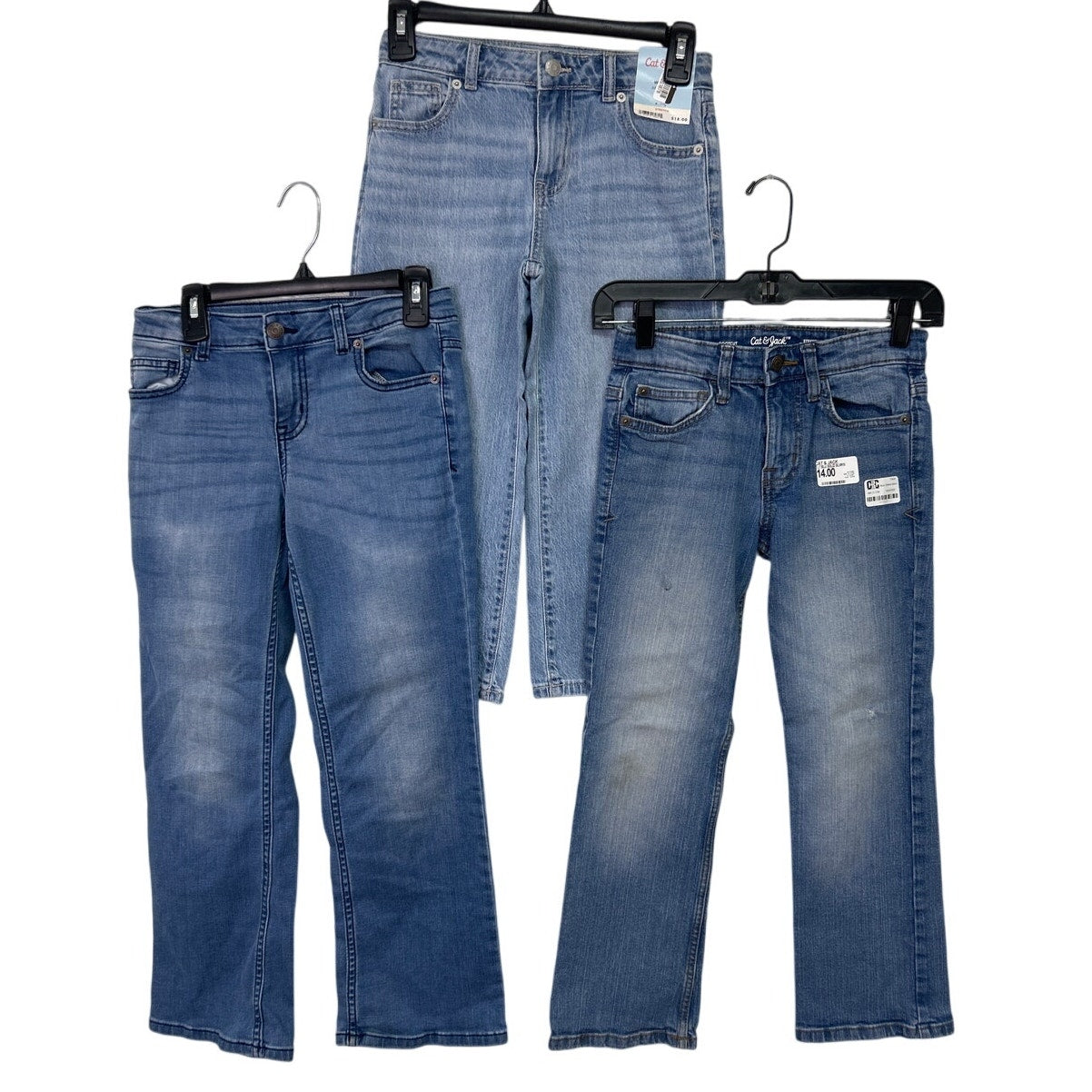3 New Cat & Jack Girls Size 8 Wide Leg Bootcut Adjustable Waist Denim Blue Jeans